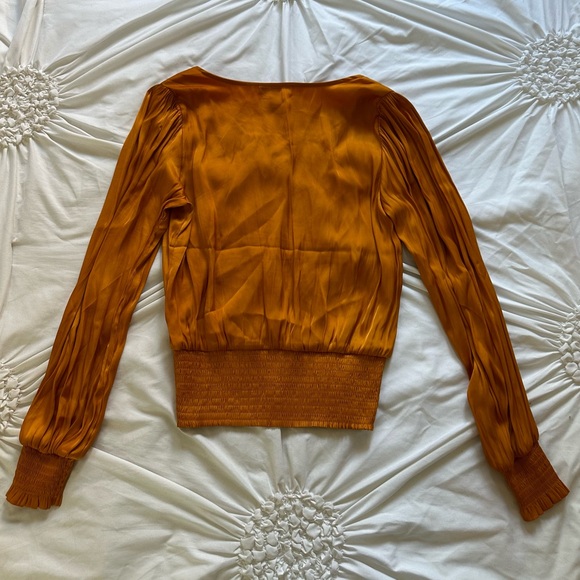 Joie Golden Orange Longsleeve Designer Smocked Top - Picture 2 of 3